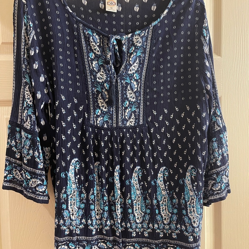 Bila Navy and Blue Floral Blouse